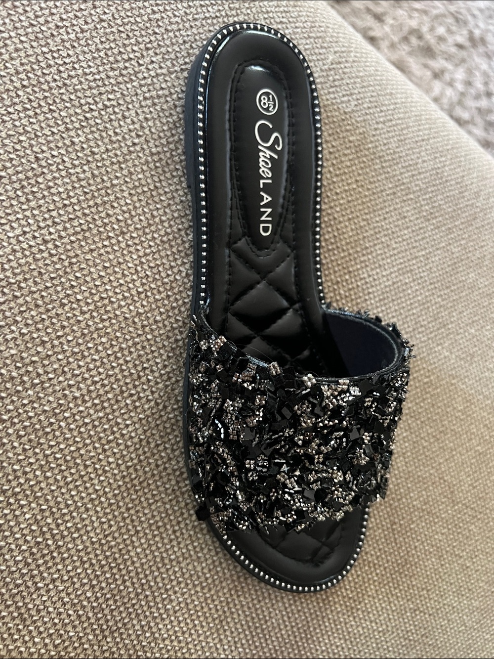 ShoeLand Women's Black Embellished Slide Sandal